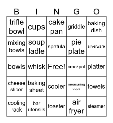 Bridal Shower Gift Bingo Card