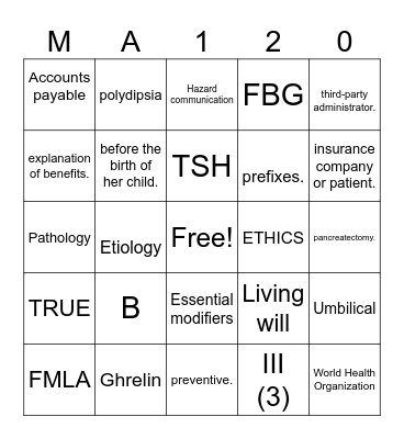 MA120 BINGO Card