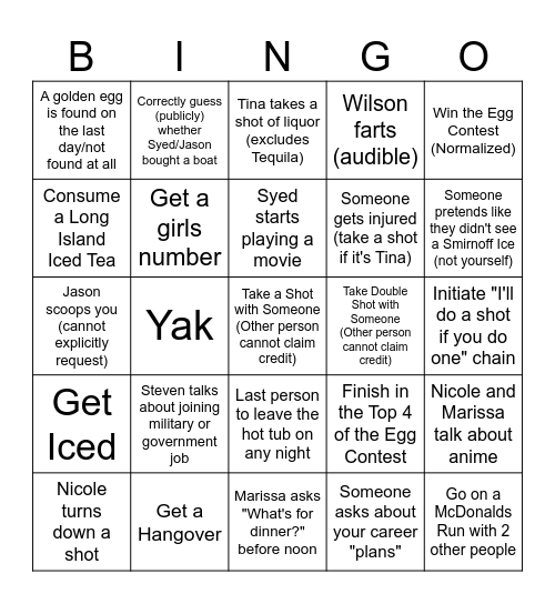 Matt (No Ski) Bingo Card