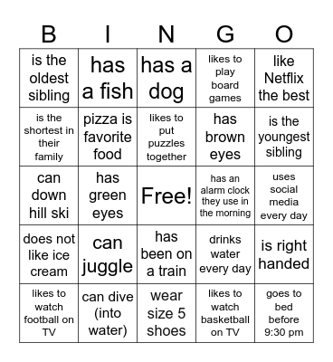 Advisory 'Get to know you' Bingo Card