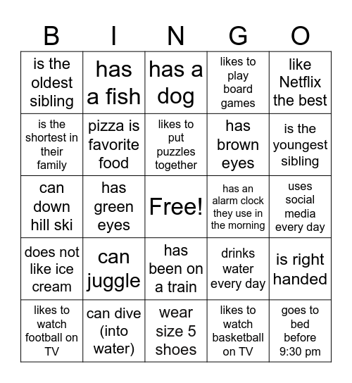 Advisory 'Get to know you' Bingo Card