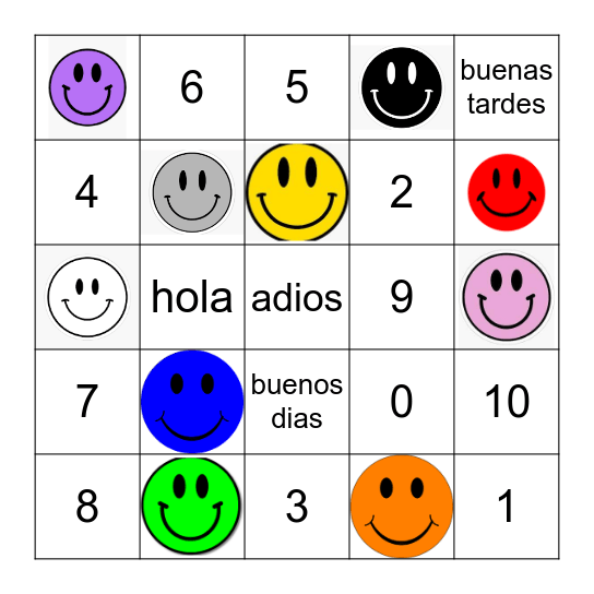 Spanish Numbers/Colors Bingo Card
