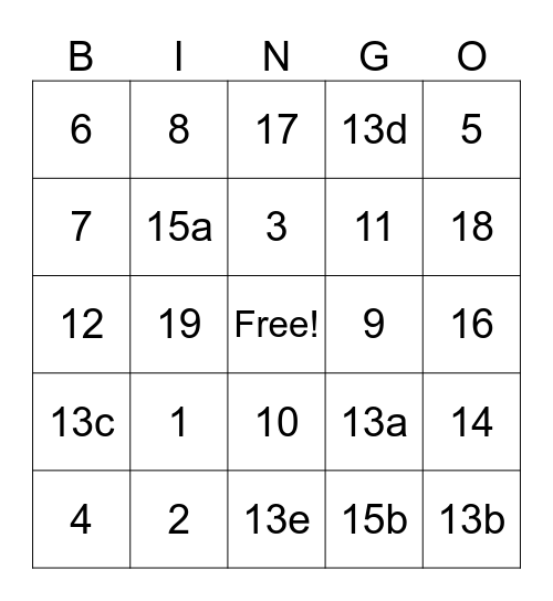 Ch. 8 Review Bingo Card