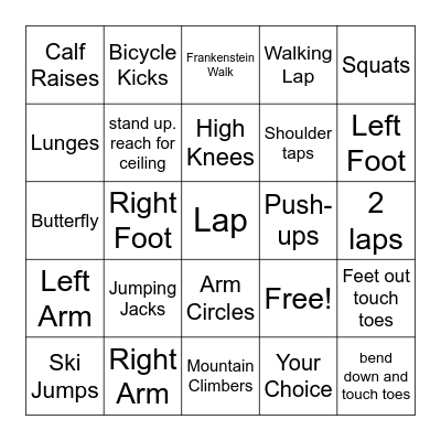 Fitness Bingo Card