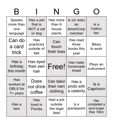 Find someone who Bingo Card