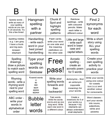 Year 4 Summer 1 Bingo Card