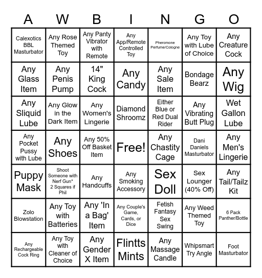 Adult World Bingo! Bingo Card