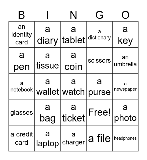 Things Bingo Card