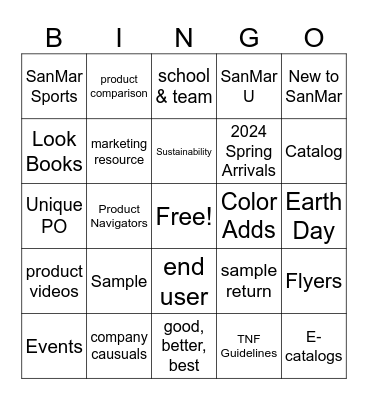 SanMar Bingo Team Colleen Bingo Card
