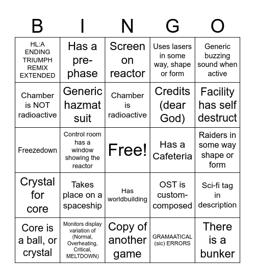 Roblox Core Game Bingo v2 Bingo Card