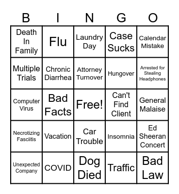 Excuse Bingo Card