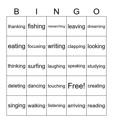 Present-Progressive Verbs Bingo Card