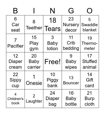Baby Shower 2 Bingo Card