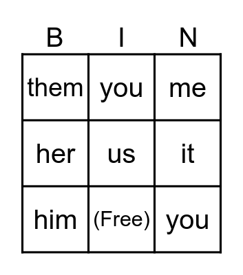 Object Pronouns Bingo Card