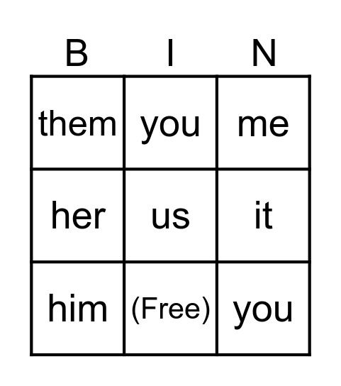 Object Pronouns Bingo Card