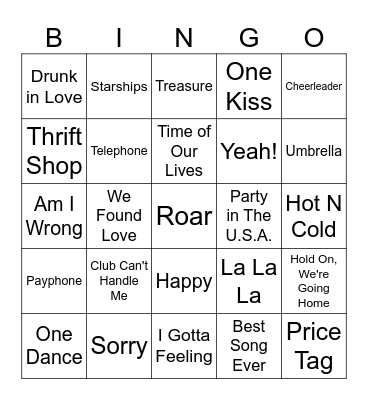 2010s Pop Bingo! Bingo Card