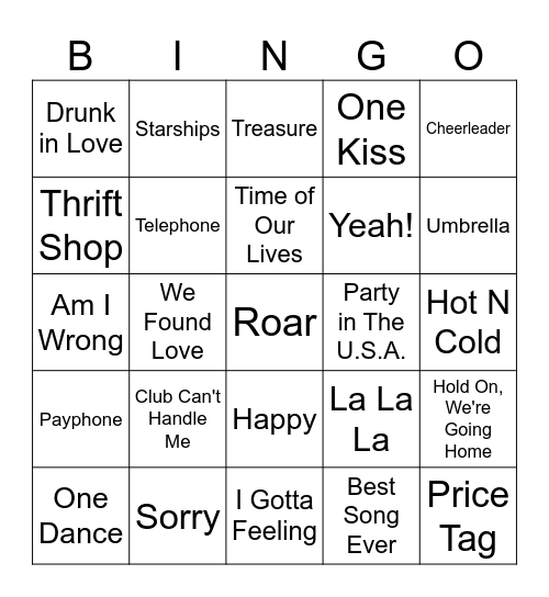 2010s Pop Bingo! Bingo Card