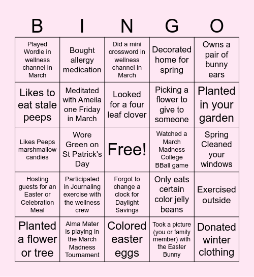 Thyme Care Spring Bingo March 2024 Bingo Card