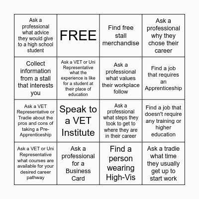 ILC Careers Expo BINGO Card