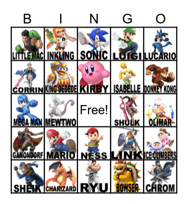 Super Smash Bros Bingo Card