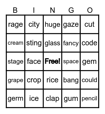 Hard / Soft C and G Bingo Card