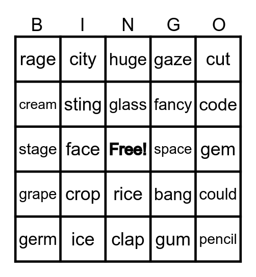 Hard / Soft C and G Bingo Card