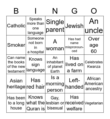 Diversity Bingo Card