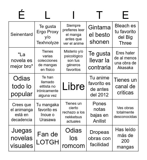 Elitista Bingo Card