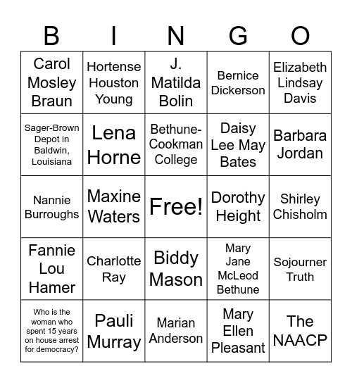 WOMENS' HISTORY MONTH Bingo Card
