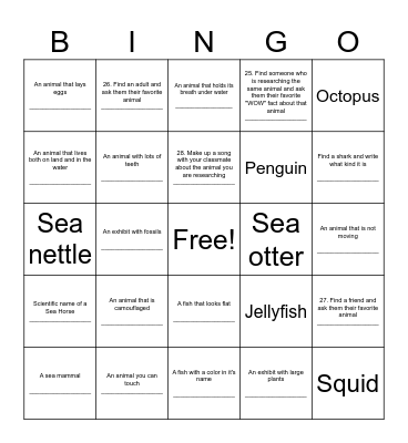 Aquarium BINGO Card