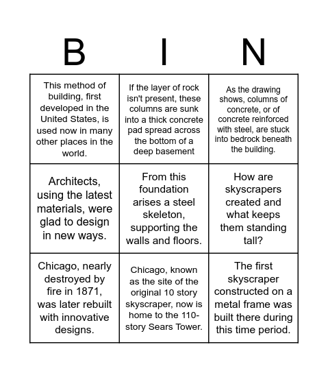 Participial Bingo Card