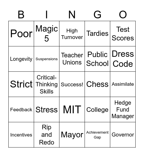 Success Academy Podast Bingo Card