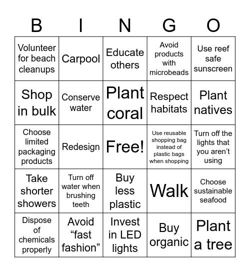 Mālama ʻĀina Bingo Card