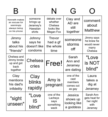 Love Is Blind S6 Reunion Bingo Card