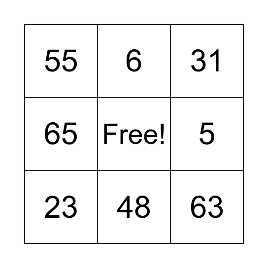 Number Bingo 1-75 Bingo Card