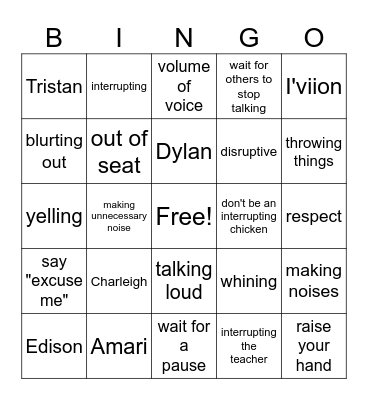 Blurting Out/Interrupting Bingo Card