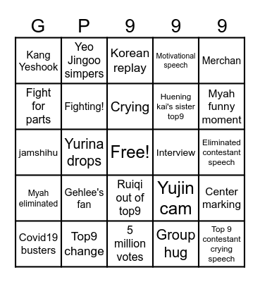 GP999 EP 11 Bingo Card