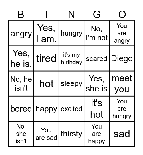 Unit 1: Feelings Bingo Card