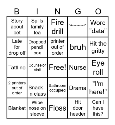 Teacher Day Bingo Card