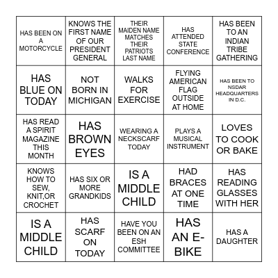 FIND THE DAUGHTER Bingo Card