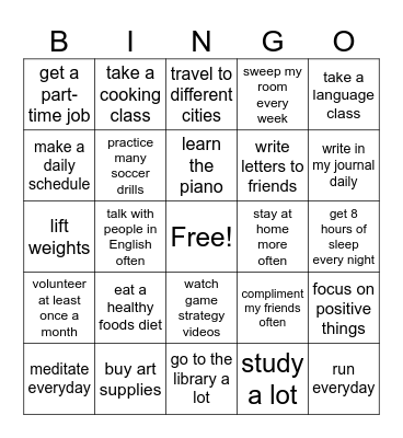 New Year's Resolution BINGO Card