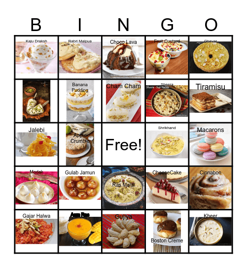 Vishals Birthday Dessert Bingo Card