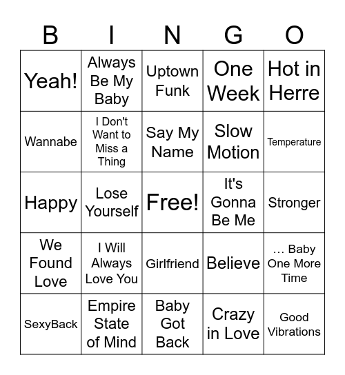 Billboard #1's Bingo Card