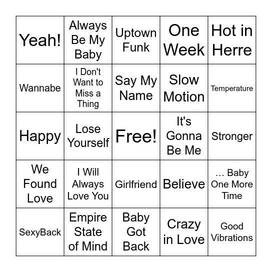 Billboard #1's Bingo Card