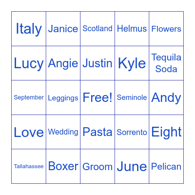 Bridal Shower Bingo Card