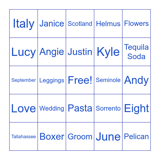 Bridal Shower Bingo Card