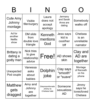 Love is Blind Reunion Bingo Card