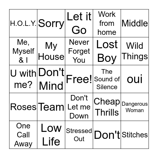 Top Songs Now Bingo Card