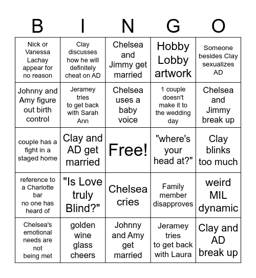 Love is Blind - Season 6 Bingo Card