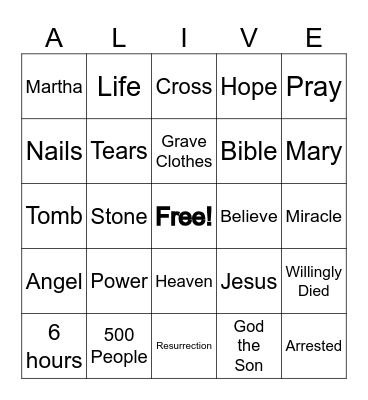 JESUS IS ALIVE! Bingo Card